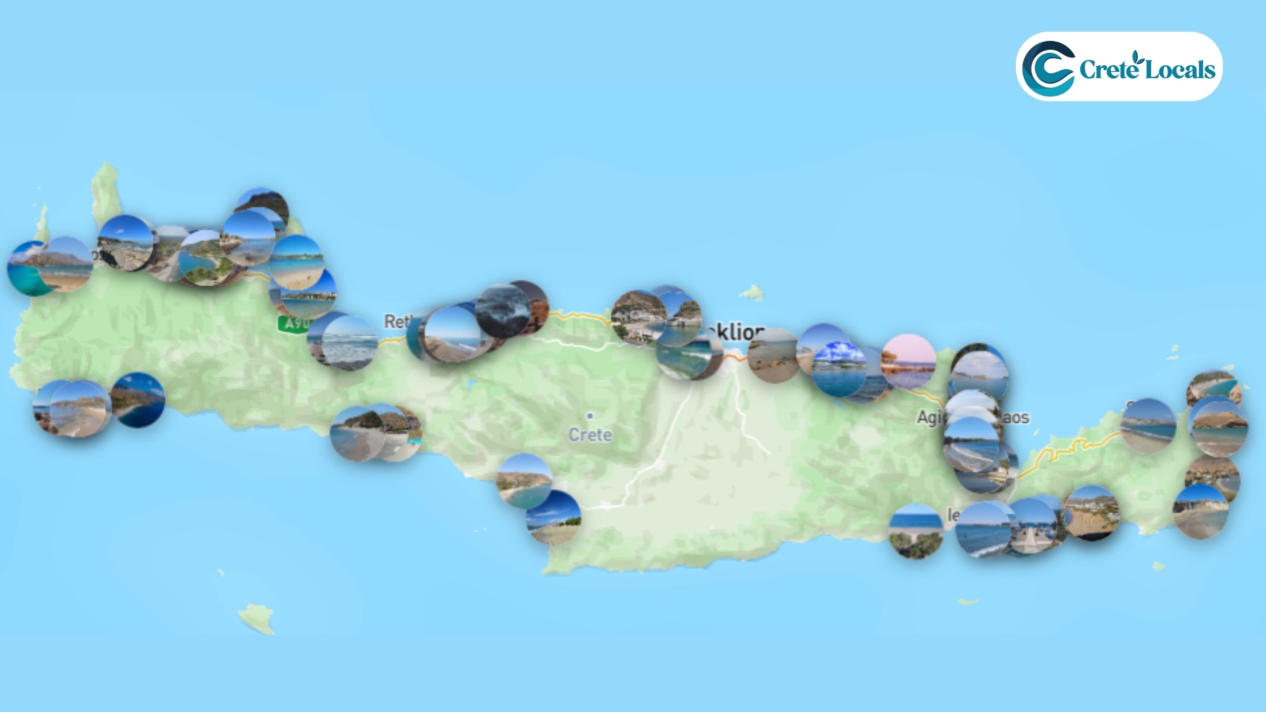 map with Blue Flag Beaches in Crete