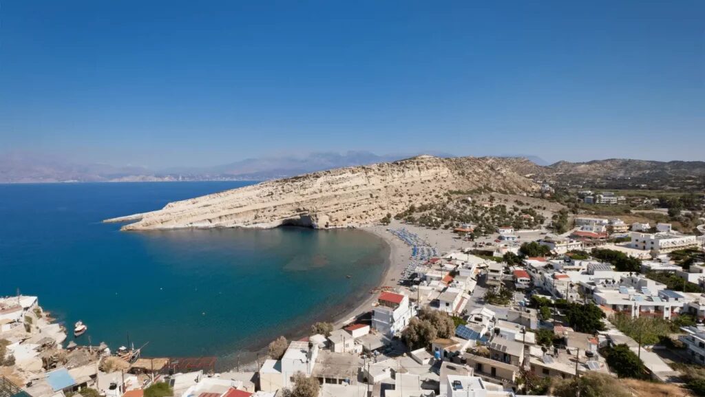 Apartments and hotels in Matala village from Crete Island