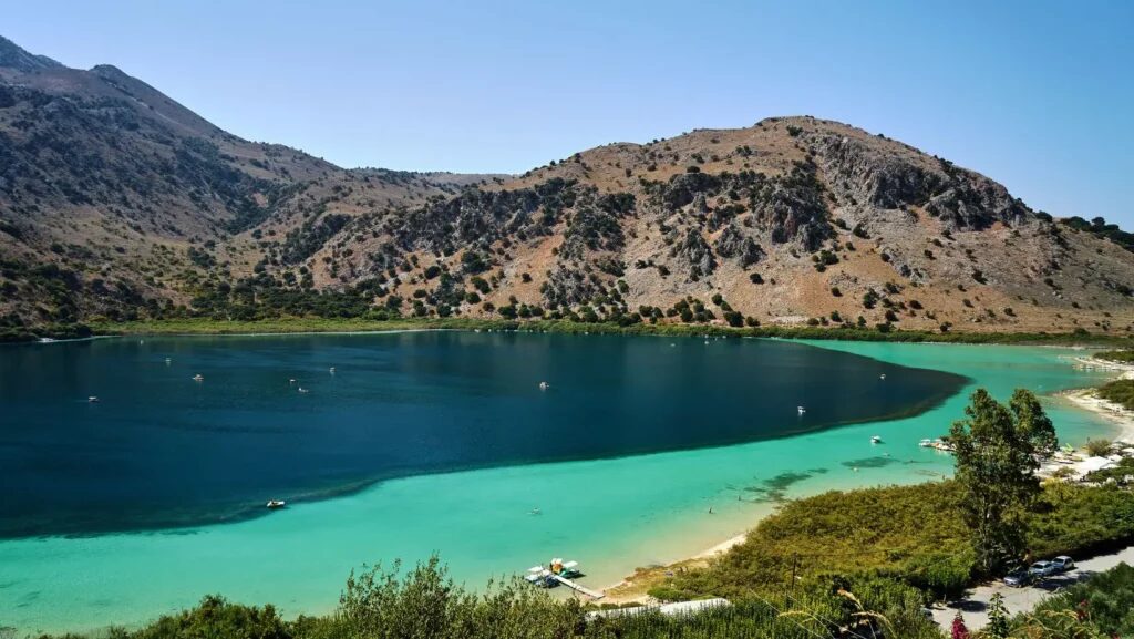 Lake Kournas Crete with Sand beach and Green water