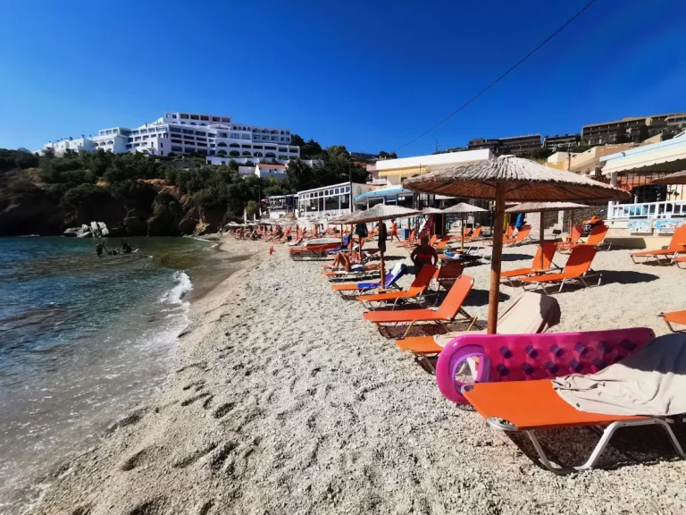 Mononaftis beach Heraklion with Fine Pebbles beach and Deep blue water