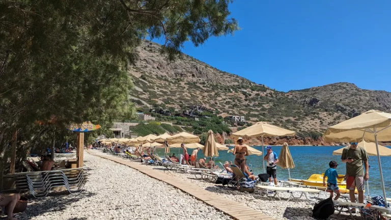 Plaka beach Lassithi with Pebbles beach and Blue water