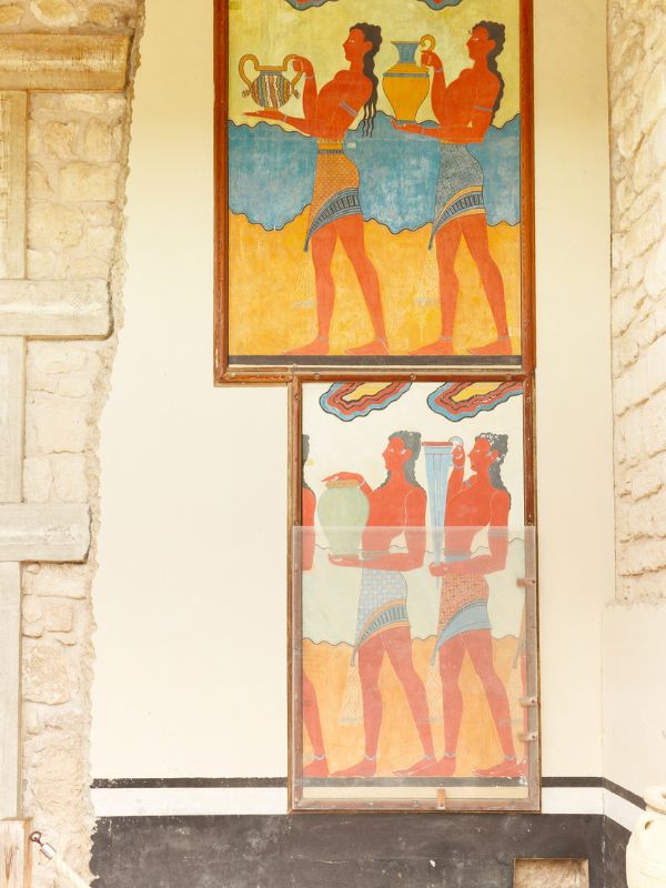 fresco on ancient ruins of Knossos Palace