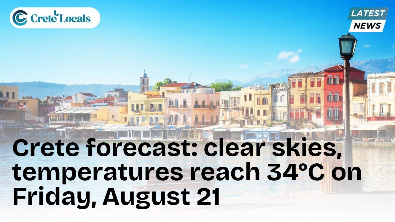 Crete forecast: clear skies, temperatures reach 34°C on Friday, August 21