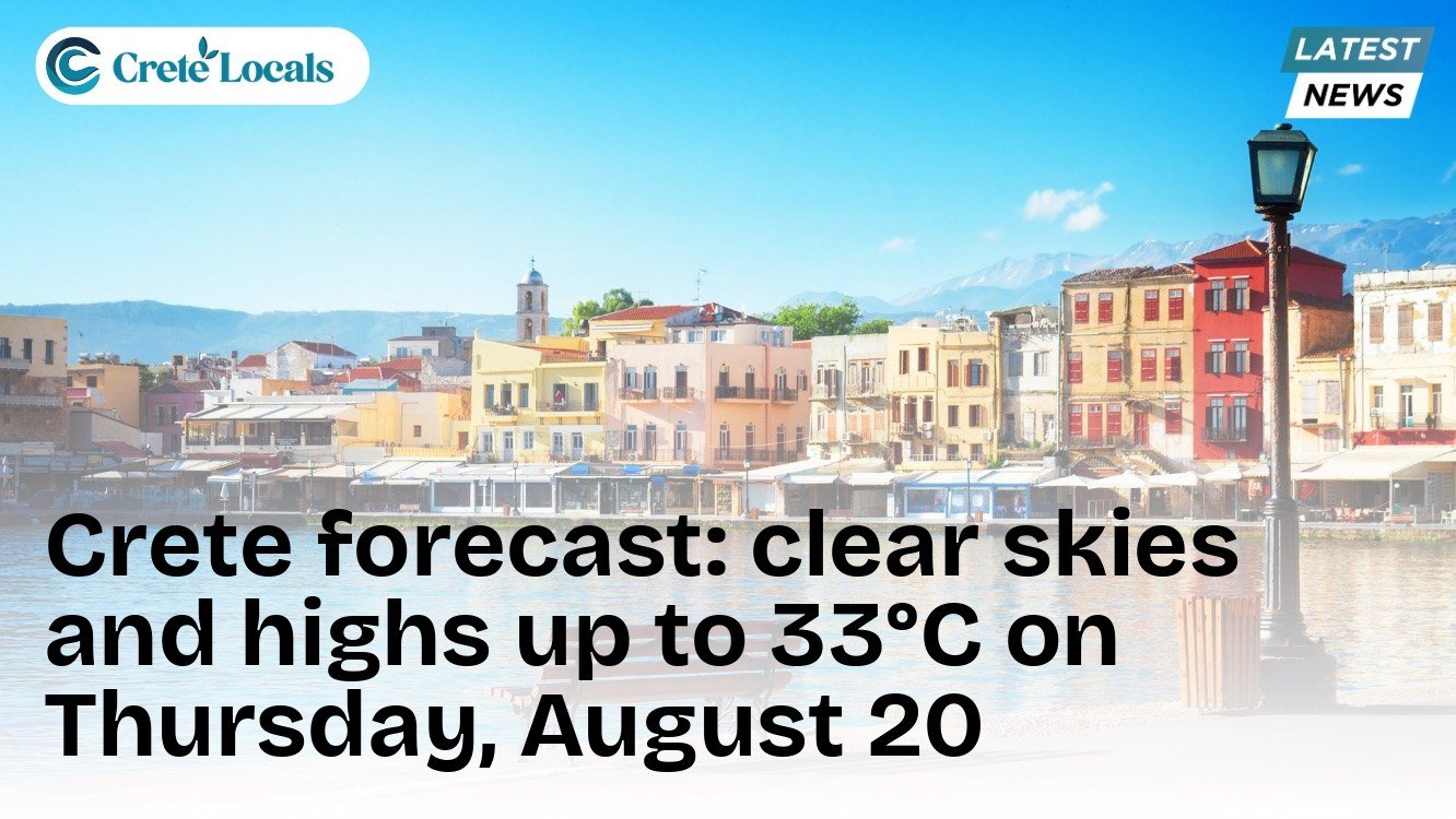 Crete forecast: clear skies and highs up to 33°C on Thursday, August 20