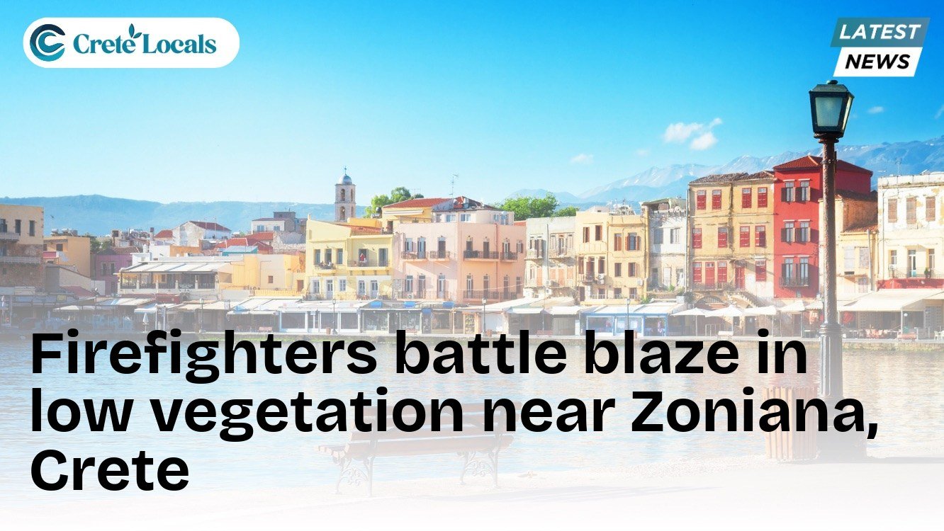 Firefighters battle blaze in low vegetation near Zoniana, Crete