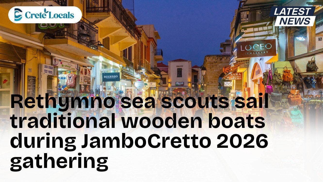 Rethymno sea scouts sail traditional wooden boats during JamboCretto 2026 gathering