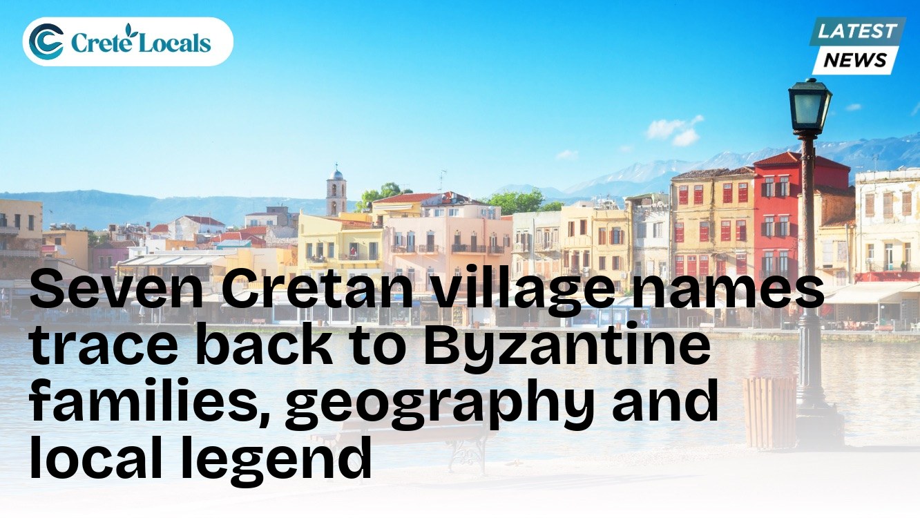 Seven Cretan village names trace back to Byzantine families, geography and local legend