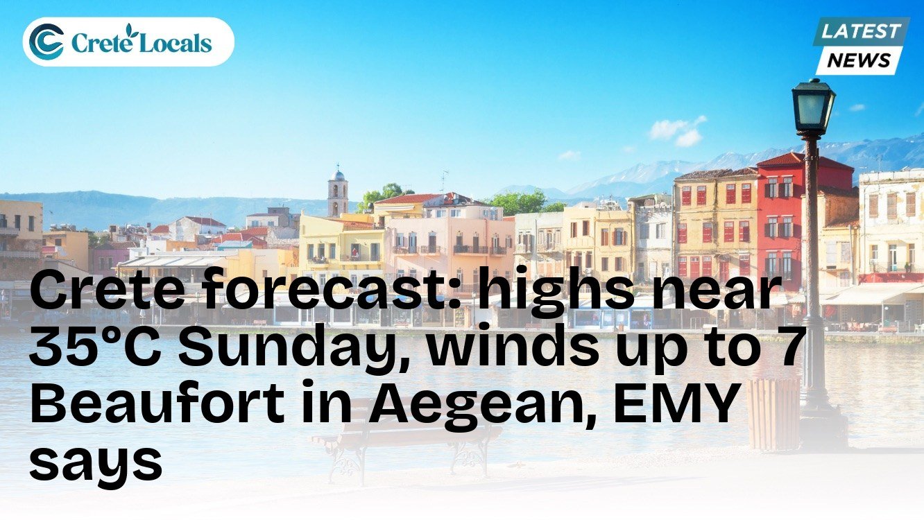 Crete forecast: highs near 35°C Sunday, winds up to 7 Beaufort in Aegean, EMY says