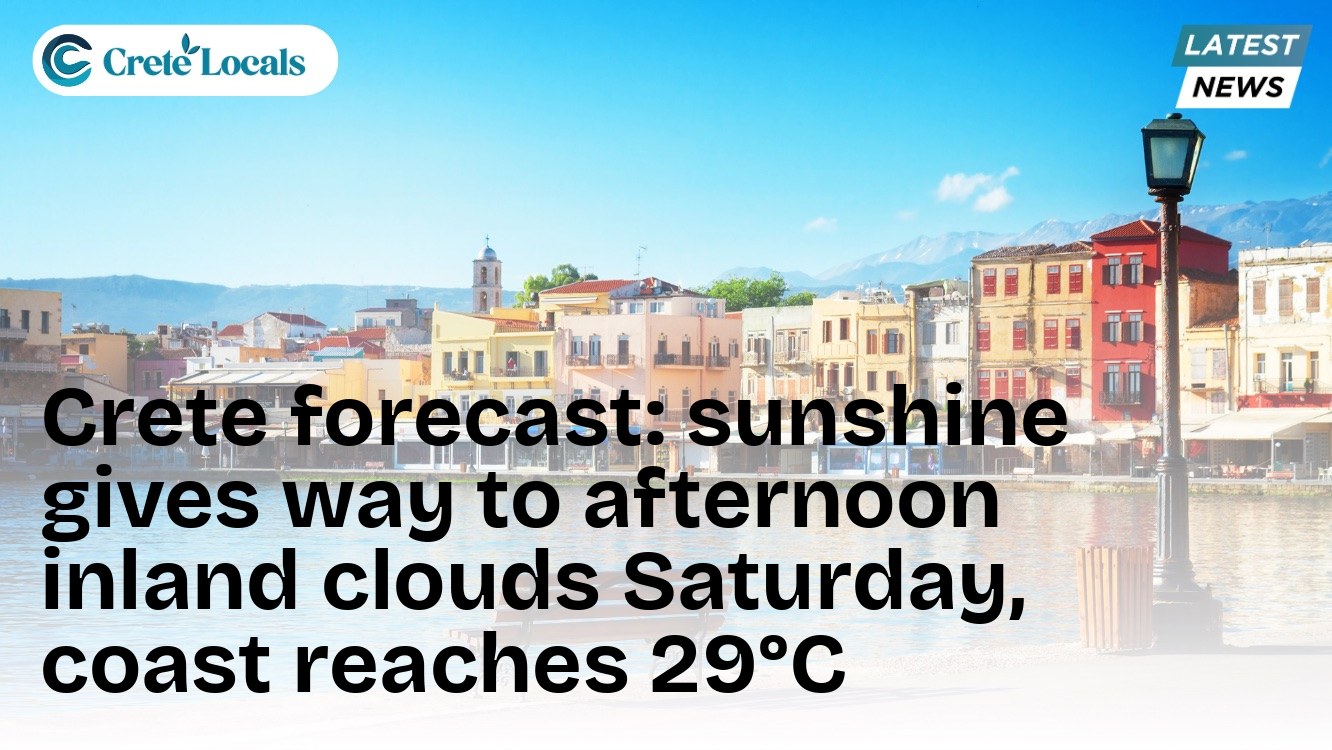 Crete forecast: sunshine gives way to afternoon inland clouds Saturday, coast reaches 29°C