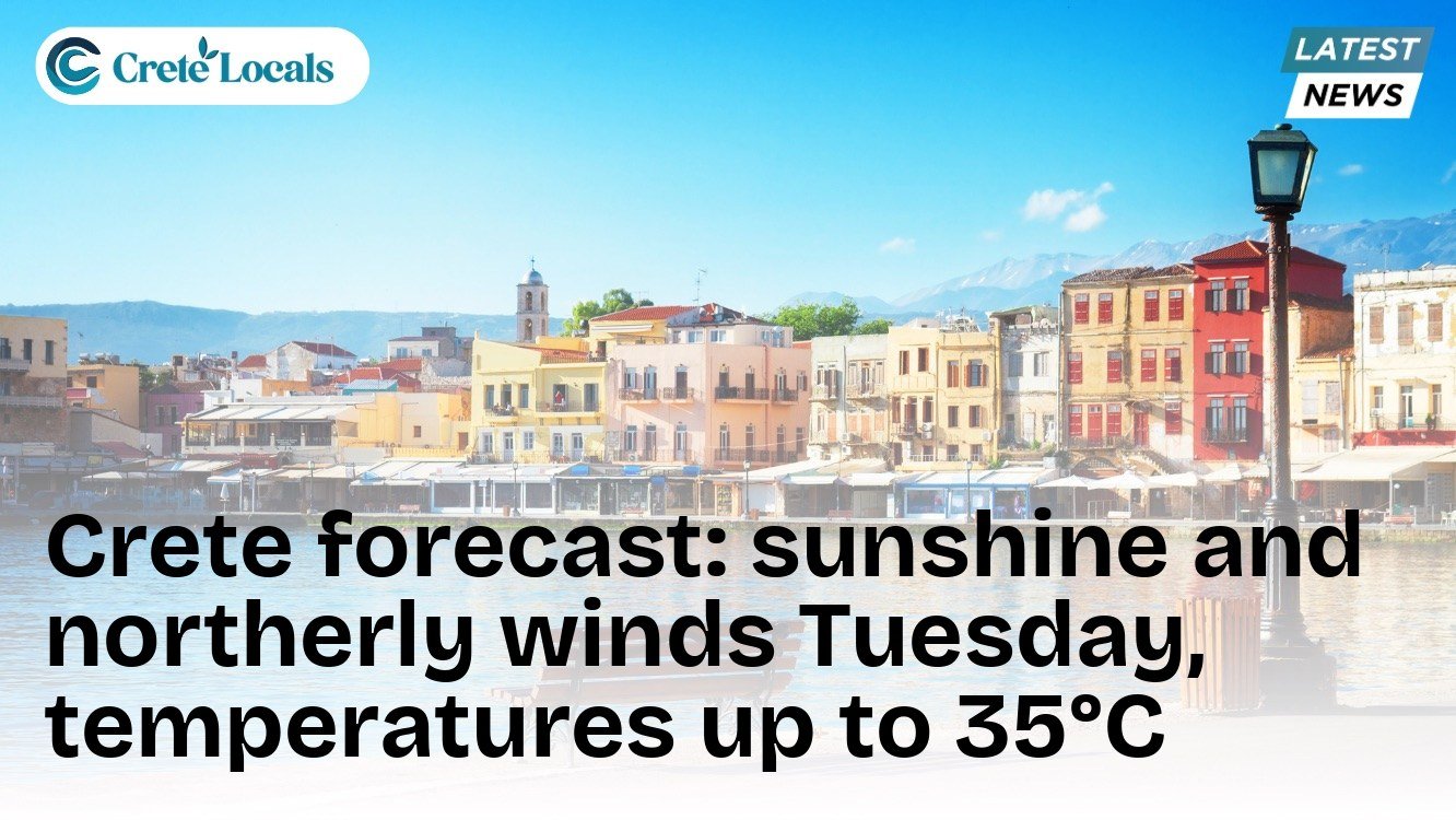 Crete forecast: sunshine and northerly winds Tuesday, temperatures up to 35°C