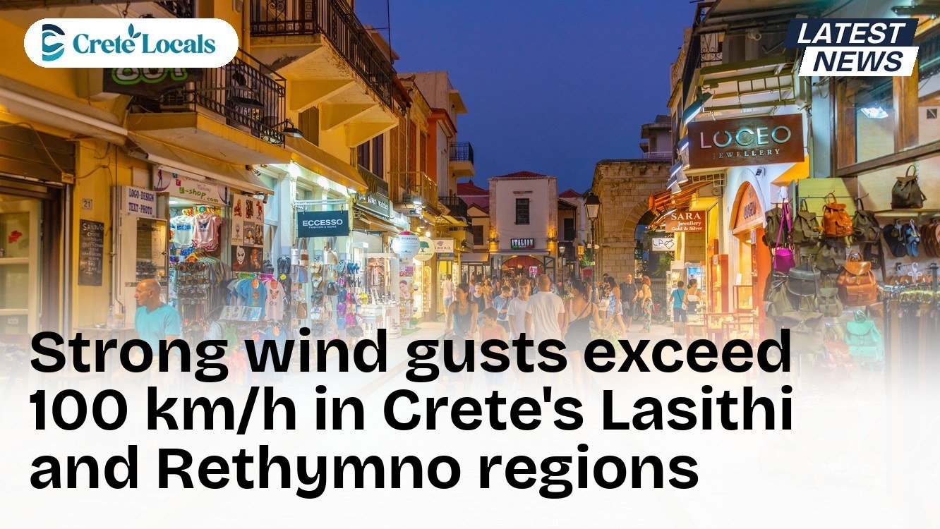 Strong wind gusts exceed 100 km/h in Crete's Lasithi and Rethymno regions