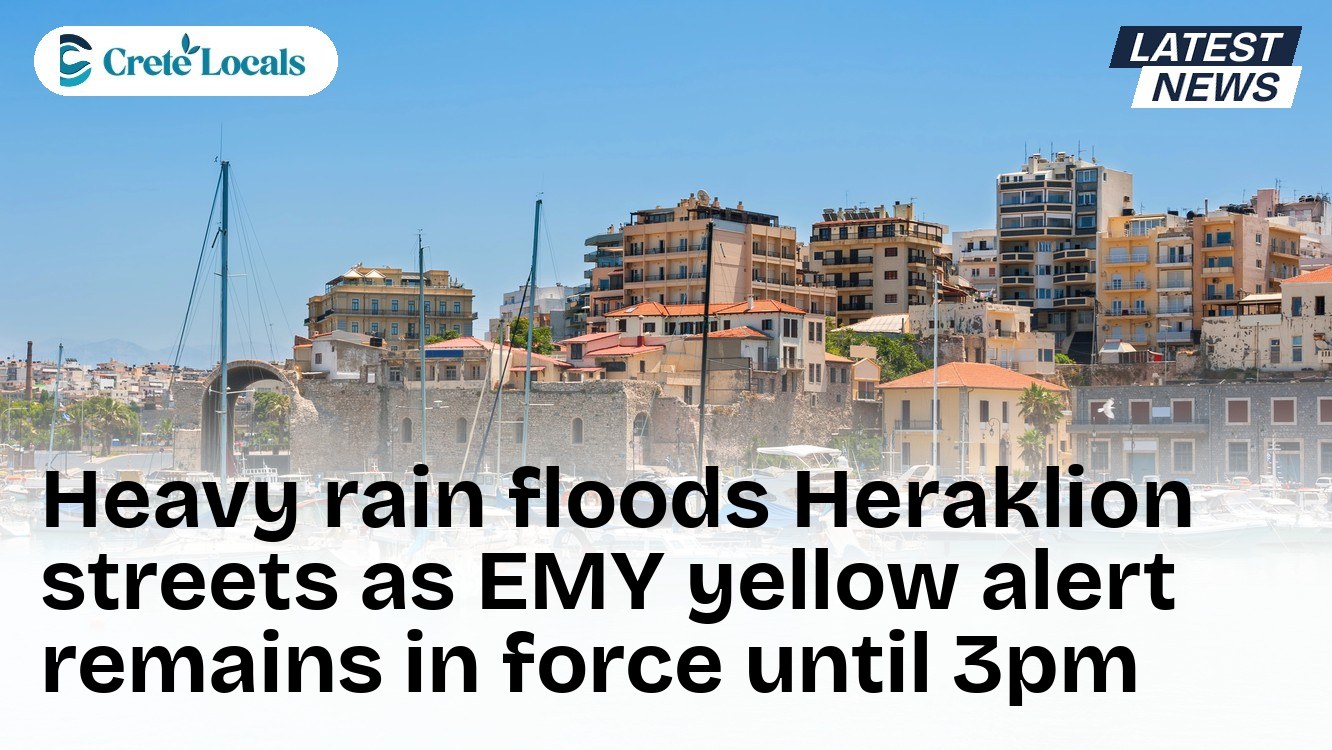 Heavy rain floods Heraklion streets as EMY yellow alert remains in force until 3pm